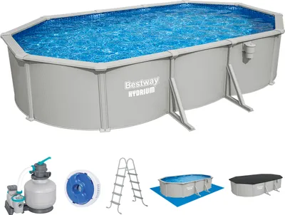 Produktbild von Bestway® Hydrium™ Stahlwandpool Komplett-Set mit Sandfilteranlage 610 x 366 x 122 cm, granitgrau, oval