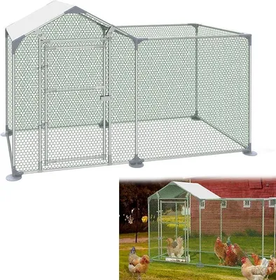 Imagen del producto de Corral para gallinas con acceso al exterior, dimensiones 2x1x1,5 metros. Corral para gallinas, jaula para gallinas, recinto para aves, gallinero. Estructura de acero galvanizado con revestimiento de polietileno