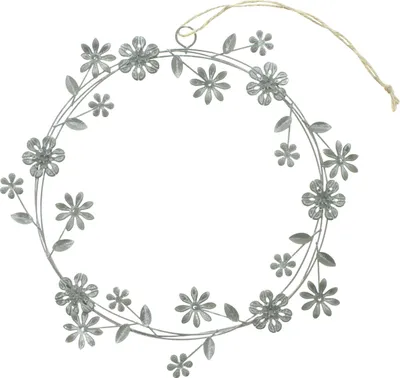 Produktbild von Deko-Hänger "Blütenkranz" aus Metall, grau, weiß gekalkt, Ø 24 cm, Deko-Kranz, Tür-Kranz, Metallkranz, Blütenkranz, Wandkranz