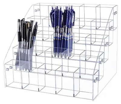 Image de Omgoods - Porte-stylos en acrylique transparent - Organisateur à 5 niveaux avec 25 compartiments