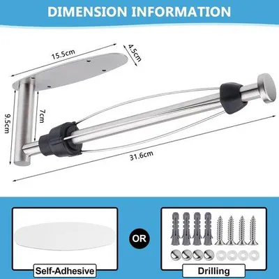 Produktbild von Ibenzoa® Edelstahl-Küchenrollenhalter zum Unterbau – offener Arm, Dämpfung & Einhandbedienung, selbstklebend oder verschraubbar, platzsparend für Küchenpapier