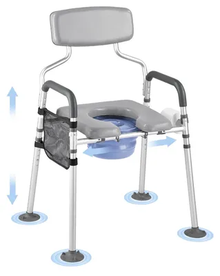 Imagen del producto de Silla de inodoro portátil VEVOR para acompañantes, con capacidad de 500 libras, 4 en 1: inodoro portátil, elevador de inodoro con asiento y respaldo acolchados, cubo desmontable de 5 litros, y silla de inodoro ajustable en altura y anchura para adultos y personas mayores