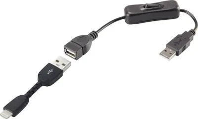 Produktbild von Renkforce USB-Kabel USB 2.0 USB-A Stecker, Apple Lightning Stecker 0.30 m Schwarz inkl. Ein/Aus-Schalter, vergoldete St