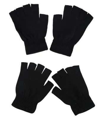 Produktbild von 2 Paar Fingerlose Handschuhe Herren Damen Schwarz Acrylfaser Einheitsgröße
