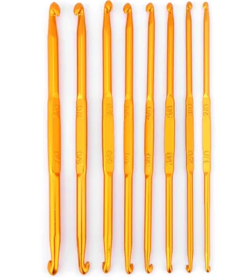 Produktbild von 8-teiliges Häkelnadel-Set, Doppelendig Gold Aluminiumoxid, für Strick- & Webarbeiten, 13.5cm