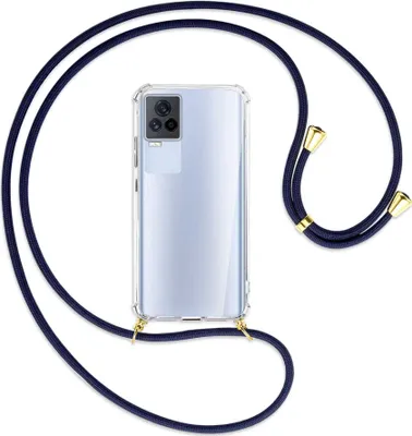 Produktbild von Handykette Backcover-Schutzhülle mit Band (Metall goldfarben) für vivo IQOO 7 - dunkelblau