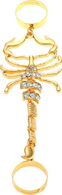 Produktbild von Knöchelring, übertriebenes geometrisches Muster, glänzender Punk-Stil, galvanische Dekoration, unverblasster Strassstein, Skorpion-Charme, 2-Finger-Ring, Schmuckzubehör-Golden