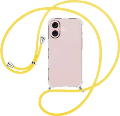 Produktbild von Handykette Backcover-Schutzhülle mit Band (Metall silberfarben) für iPhone 16 - gelb