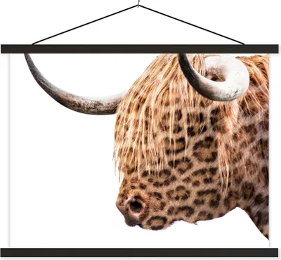 Produktbild von MuchoWow® Textilposter Schottisches Hochlandrind - Panther - Weiß 150x113 cm mit schwarzem Rahmen - Wohnzimmer