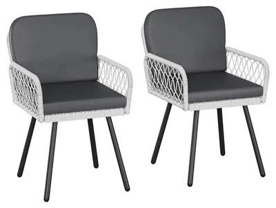 Immagine prodotto di Set di 4 comode sedie da giardino – sedie da esterno per mangiare e rilassarsi – intreccio in rattan fatto a mano – con braccioli e cuscini – stile moderno – grigio chiaro