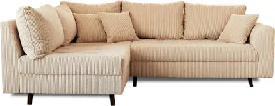 Image de Lisa Design Rune - canapé d'angle gauche - 4 places - avec pouf d'appoint - en velours côtelé , Beige