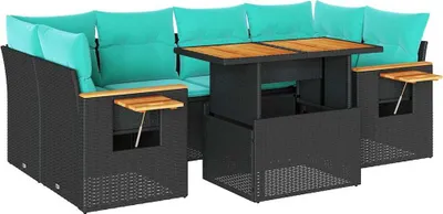 Produktbild von vidaXL 7-tlg. Garten-Sofagarnitur mit Kissen Schwarz Poly Rattan
