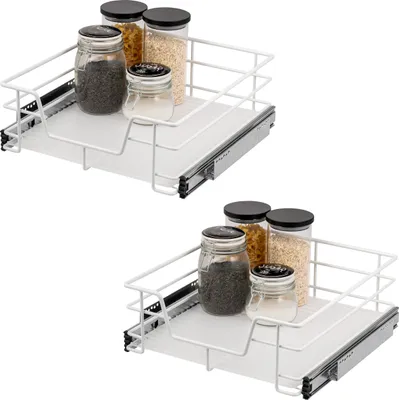 Image de bremermann Jeu de 2 tiroirs télescopiques - 50 cm avec étagère, tiroir de cuisine à équiper, en métal (blanc)