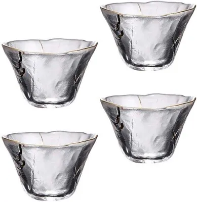 Produktbild von 4er-Set japanischer Sake-Tassen Glas-Teetassen mit goldenem Rand Trinkgläser 70 ml Ideal für Tee, Sake und festliche Anlässe