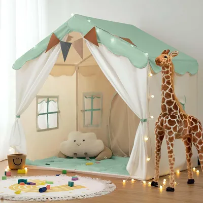 Produktbild von Kinderspielzelt 2-in-1, mit Matte und Lichtern, grün, für Innenbereich
