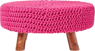 Produktbild von HOMESCAPES Gestrickter Fußhocker, 30 cm hoch, pink