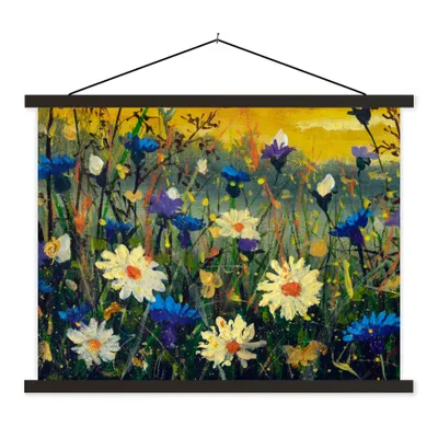 Produktbild von MuchoWow® Textilposter Malerei - Ölfarbe - Natur - Blumen 150x113 cm mit holzfarbenen Rahmen - Poster