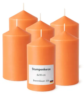 Imagen del producto de Velas tipo Stumpen, diámetro 6 cm x 10 cm, color ocre, paquete de 6 unidades