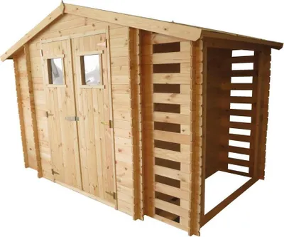 Produktbild von Holzhütte Eisenstadt - 3,12 x 2,00 Meter aus 19mm Blockbohlen inkl extra Lagerraum und Kaminholzunterstand