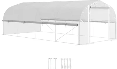 Zdjęcie produktu dla Szklarnia Outsunny 6 x 3 x 2 m, tunel foliowy z 8 oknami i drzwiami, zwijane ściany boczne, odporny na promieniowanie UV tunel foliowy na pomidory z ocynkowaną stalową ramą, biały