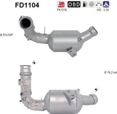 Produktbild von AS FD1104 Dieselpartikelfilter Rußpartikelfilter DPF passend für MERCEDES-BENZ C-Klasse Limousine (W204) Abgasanlage Diesel