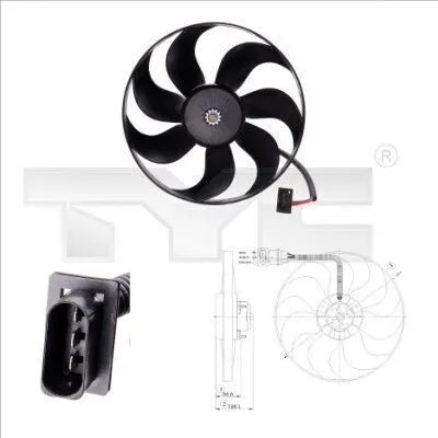 Produktbild von TYC 802-0009 Lüfter Motorkühlung Kühlerlüfter für VW Golf IV Schrägheck (1J1) Wasserkühler Ø345mm