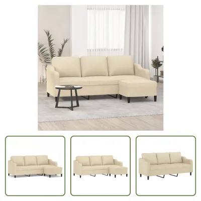 Produktbild von The Living Store 3-Sitzer-Sofa mit Hocker Creme 180 cm Stoff