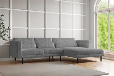 Produktbild von Ecksofa Designersofa AGADA in Stoff Poso Grau Ottomane Rechts