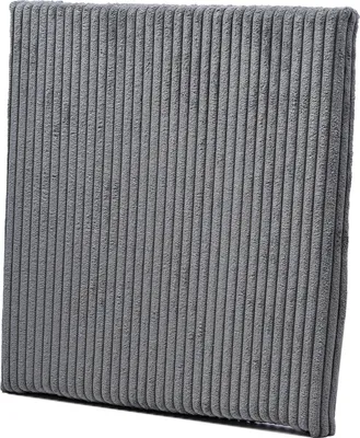 A close-up, studio shot of a gray corduroy cushion.