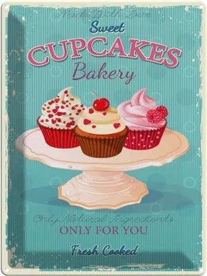 Produktbild von vianmo Blechschild 40x30 cm Cupcakes made with love sweet bakery