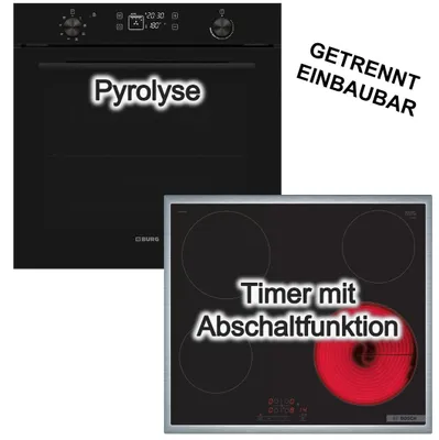 Produktbild von Herdset Backofen 78L Burg Pyrolyse Touch Display + Elektrokochfeld BOSCH 17 Stufen TouchControl