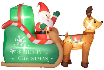 Produktbild von Outsunny Aufblasbar Weihnachtsdeko, 2,1 m Weihnachtsmann mit Schlitten & Rentier