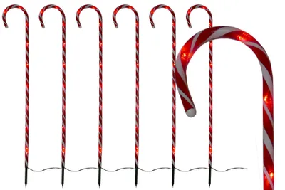 Produktbild von Lichterkette 6er-Set Zuckerrohrstab 100 cm Zuckerstange je 10 LED rot Gartenstäbe