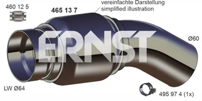 Produktbild von ERNST 465137 Ø60mm Flexrohr Auspuff Abgasrohr 240mm für BMW 5 Touring (F11) 1 Schrägheck (F20) 3 Touring (F31) 5 Limousine (F10) 3 Limousine X3 (F25)