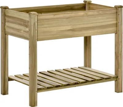 Produktbild von Aga Hochbeet aus Fichtenholz mit Ablageregal, 91x51x76 cm (B x T x H), 70 L Volumen