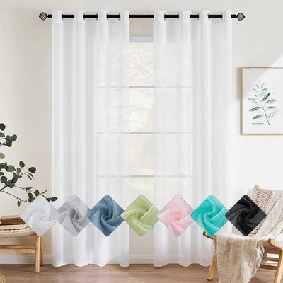 Obrázok produktu pre Unyqoos® Transparentné, ľahké a elegantné závesy – 2-dielna sada, 140 x 145 cm, biela, polyester, s okami | Ľahké dekoračné závesy vhodné do spálne a obývačky