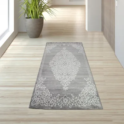 Produktbild von Moderner Teppich mit Glitzergarn in Grau Creme Größe - 80 x 300 cm