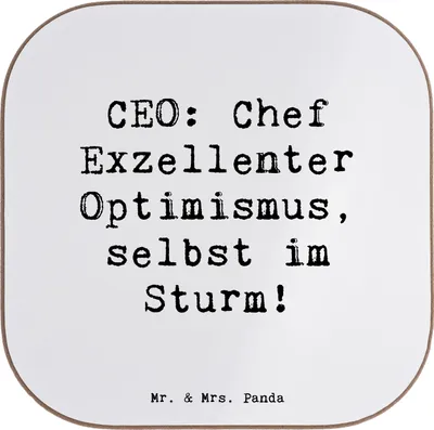 Produktbild von Mr. & Mrs. Panda Untersetzer Glas Spruch CEO Optimismus - Weiß - Geschenk, personalisierte Geschenke, Unternehmensführung, gläseruntersetzer, Humor, Beruf, Tasse, Coaster