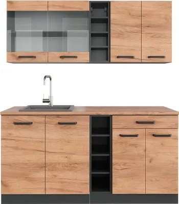Produktbild von Singleküche Vicco R-Line Goldkraft Eiche/Anthrazit 160 cm , AP Eiche, Model 43236