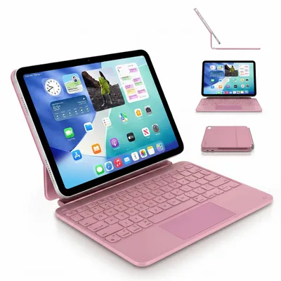 Produktbild von DECODED Magnetische iPad Tastatur mit Trackpad & Hintergrundbeleuchtung, Bluetooth für iPad 11'' (A16, 2025) & 10,9'' (2022), USB-C, QWERTY, Rosa