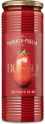 A jar of tomato passata with a label.