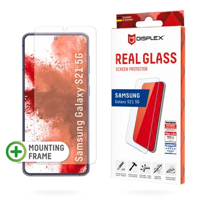 Produktbild von Displex Panzerglas (10H) für Samsung Galaxy S21 5G, Eco-Montagerahmen, Tempered Glas, kratzer-resistente Schutzfolie, hüllenfreundlich, Samsung, Galaxy S21, Trockene Anwendung, Schlagfest, Kratzresistent, Staubresistent, Transparent, 1 Stück(e)