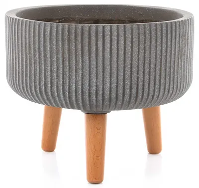 Produktbild von Edelman NUOVO BOWL Blumentopf auf Holzfüßen 30 cm Dunkelgrau