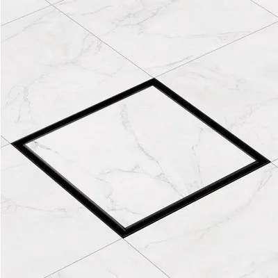 Productafbeelding van Famanu vloerafvoer, vierkant - extra plat - zwart - roestvrij staal - 20 x 20 cm