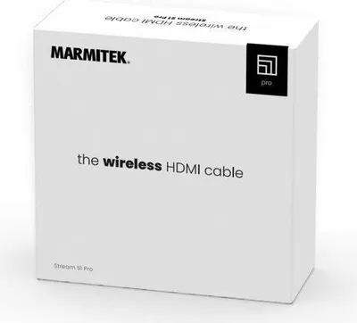 A white product box for a Marmitek wireless HDMI cable.