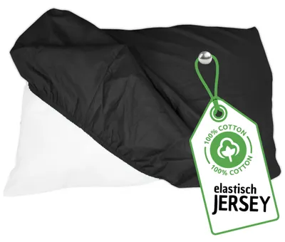 Produktbild von Jersey Spann Kissenbezug 40x40 cm Schwarz Elastisch – Nackenkissen & Gesundheitskissen Bezug aus 100% Baumwolle mit Rundumgummi - Nackenstützkissen Bezug
