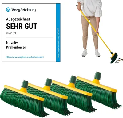 Produktbild von Novaliv Krallenbesen Set 30 cm Kunststoff mit Teleskopstiel gebogenen Borsten Gartenbesen Straßenbesen Kehrbesen Laubbesen (4, 30 cm Ersatzkopf)