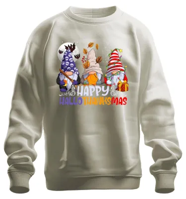 Obrázok produktu pre Happy Hallothanksmas Gnomes Halloween Thanksgiving Christmas Uni mikina, Natur, XL