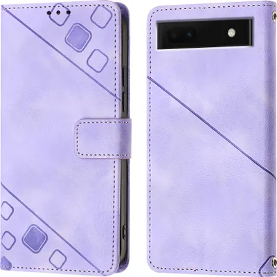 Obrázek produktu pro Pouzdro pro Google Pixel 6A 5G s reliéfem Flipové kožené pouzdro se stojánkem Fialové