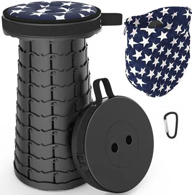 Produktbild von Unyqoos® Tragbarer Teleskop-Klapphocker, höhenverstellbar 6–45 cm, Ø 25 cm, 1,0 kg, rutschfester Boden, bis 200 kg Tragkraft, inkl. Tragegurt – Camping & Outdoor